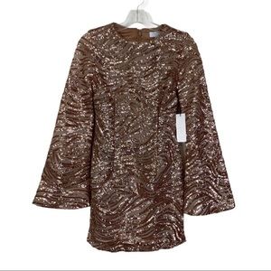 Ryse The Label XS Sequined Mini Dress Long Sleeve Blush